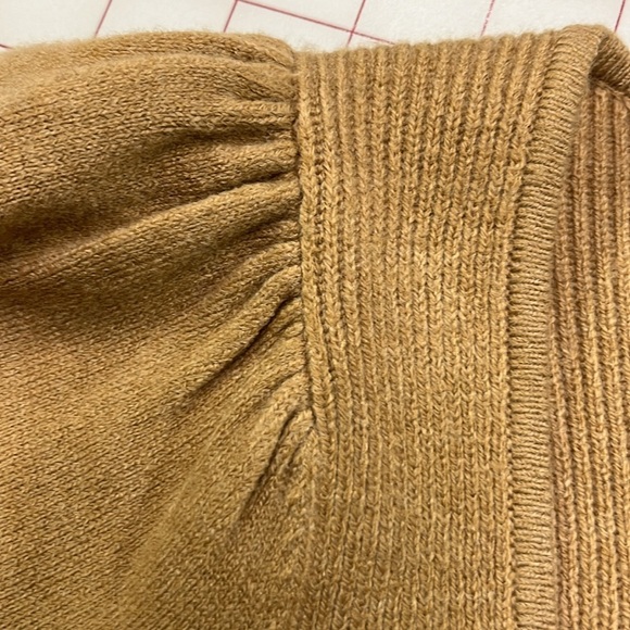FRENCH CONNECTION NEW Milkmaid Boho Puff SLV SQ. Neck Mix Knit Camel Sweater L - Picture 9 of 16